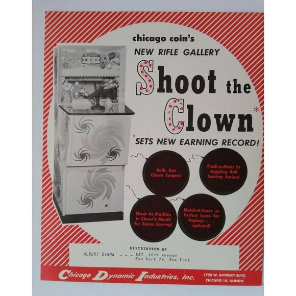 Chicago Coin Shoot The Clown Rifle Gun Arcade FLYER Original 1960 NOS Art Print - Picture 1 of 7